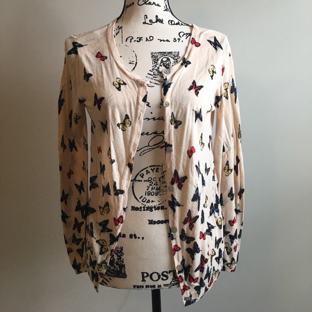 Anthropologie Cream Butterfly Cardigan